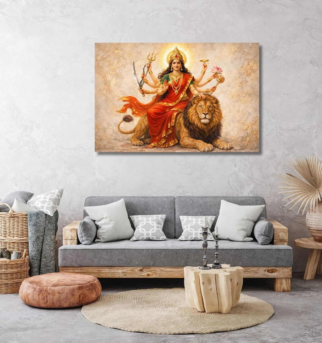KUNJ CART – Durga Abstract Painting | Red Saree Durga Maa Painting OnCanvas Spiritual Wall Art