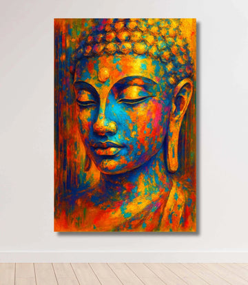 Gautam Buddha Painting in Multicolor Abstract Texture | Abstract Buddha Canvas Painting | HD Handmade-Style Decorative Piece