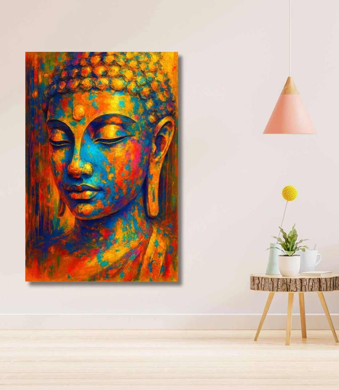 Gautam Buddha Painting in Multicolor Abstract Texture | Abstract Buddha Canvas Painting | HD Handmade-Style Decorative Piece