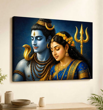 KUNJ CART – Shiv Parvati Painting on Canvas | Lord Shiva Parvati Wall Art for Home