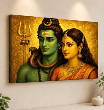 KUNJ CART- Lord Shiv Parvati Abstract Painting | Modern Art Shiva Parvati Canvas Wall Art