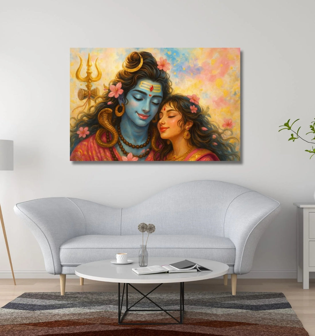 KUNJ CART – Shiv Parvati Painting on Canvas | Modern Art Shiv Parvati Abstract Painting with Colorful Background for Home & Office Décor