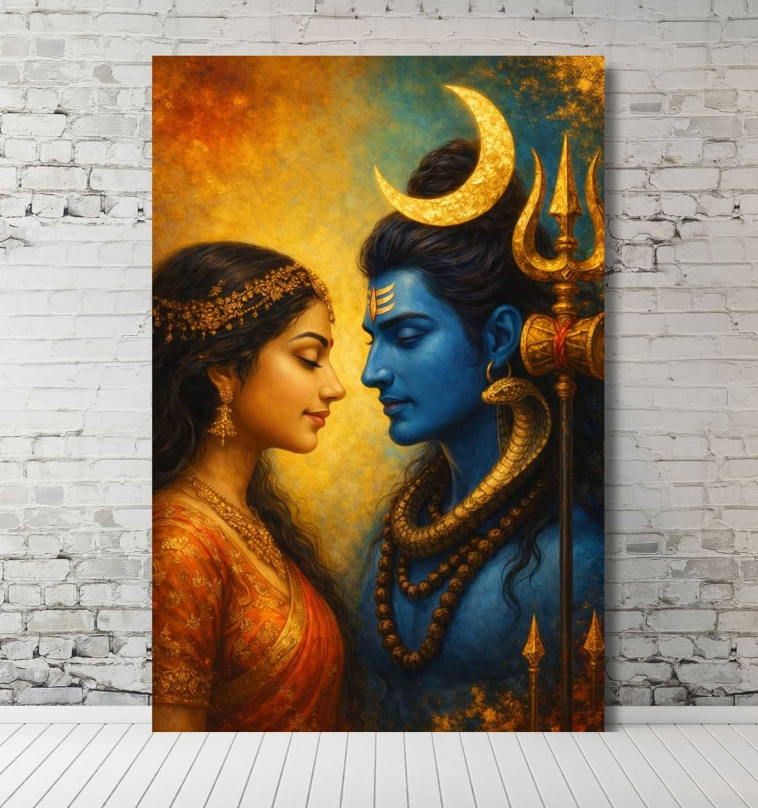 Shiva Parvati Painting on HD Canvas | Paintings of Lord Shiva and Parvati for Home Wall Decor | Mahadev Wall Art | Handmade Look