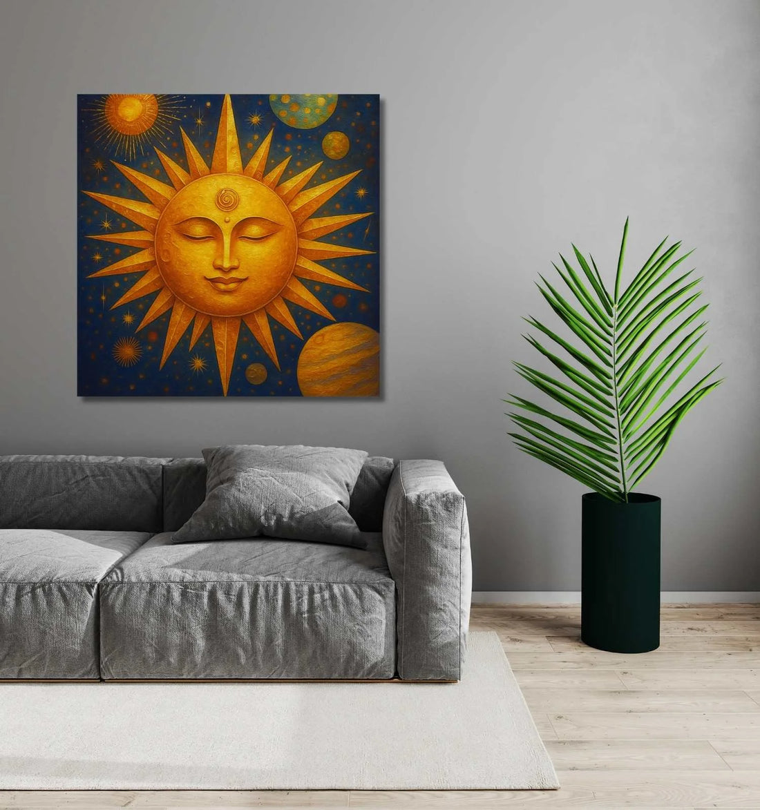 Sun Painting | Golden Sun God Face Canvas Art | Surya Dev Face Painting For Wall Decoration