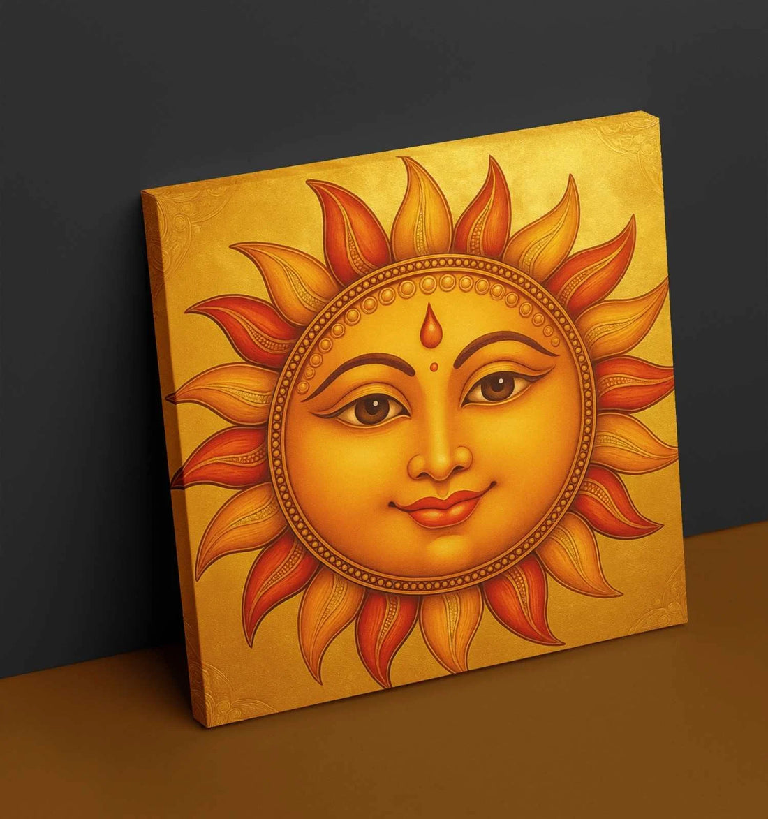 Sale Surya Dev Face Painting | Radiant Sun Face in Bright Yellow & Orange on Premium Canvas for Home & Office Wall Decor