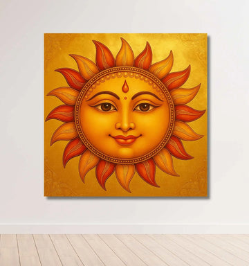 Sale Surya Dev Face Painting | Radiant Sun Face in Bright Yellow & Orange on Premium Canvas for Home & Office Wall Decor