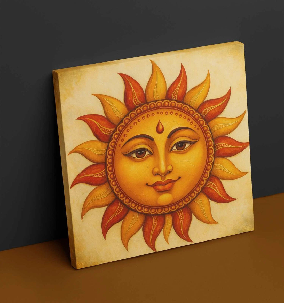 Surya Dev Ji Face Painting – Divine HD Canvas Art with Bright Shining Colors, Traditional Design & Spiritual Aura for Home or Office Wall Decor