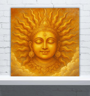 Sale Surya Dev Face Painting | Golden Sun God Canvas Wall Art | Surya Dev Ji Painting for Home & Office Decor