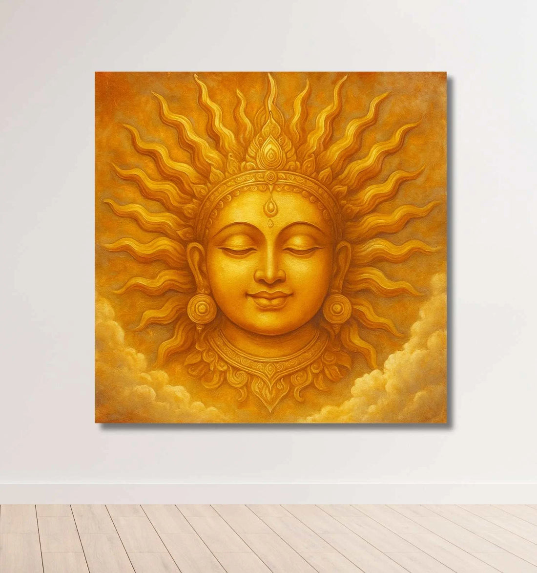 Sale Surya Dev Face Painting | Golden Sun God Canvas Wall Art | Surya Dev Ji Painting for Home & Office Decor