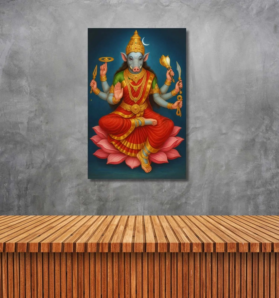 KUNJ CART – Varahi Devi Photo In Painting Form | Spiritual Varahi Mata Photo Frame for Wall Decoration
