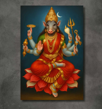 KUNJ CART- Varahi Amman Photo Frame | Powerful Varahi Devi Photo on Lotus with Trishul & Chakra