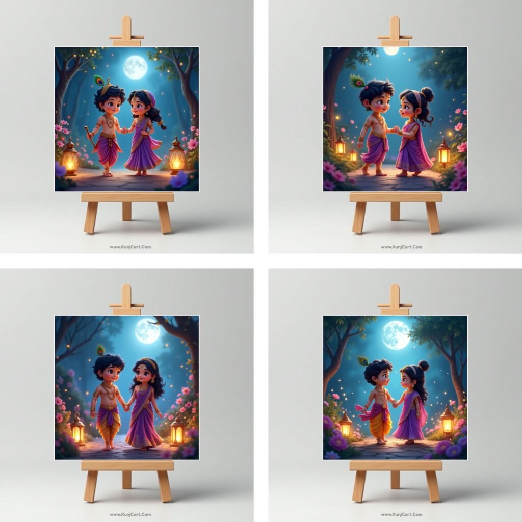Cute Couple Mini Radha Krishna Purple Theme Painting