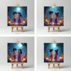 Cute Couple Mini Radha Krishna Purple Theme Painting
