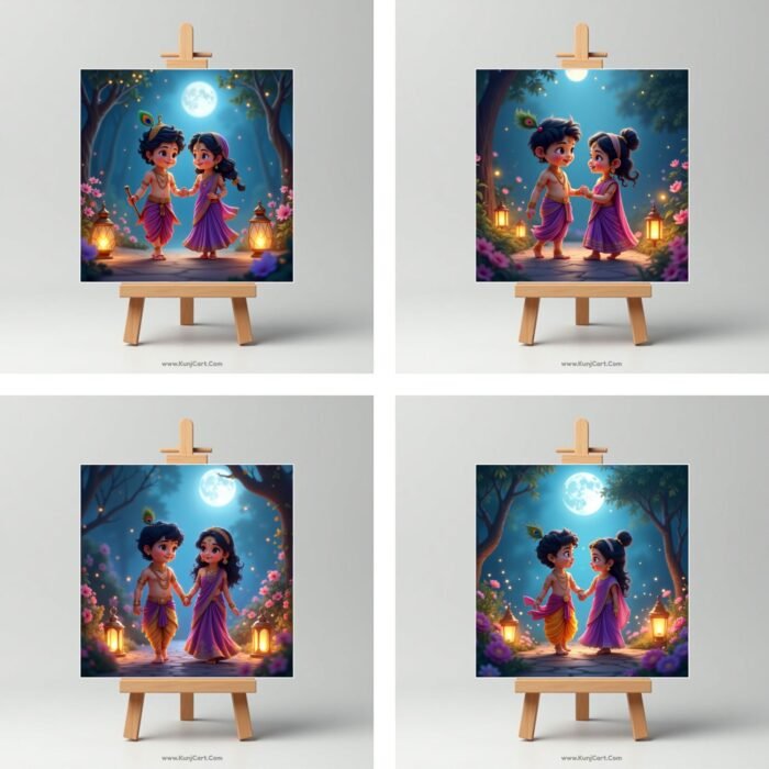Cute Couple Mini Radha Krishna Purple Theme Painting