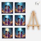 Cute Couple Mini Radha Krishna Purple Theme Painting
