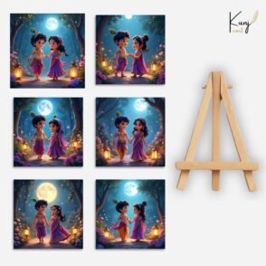 Cute Couple Mini Radha Krishna Purple Theme Painting