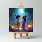 Cute Couple Mini Radha Krishna Purple Theme Painting
