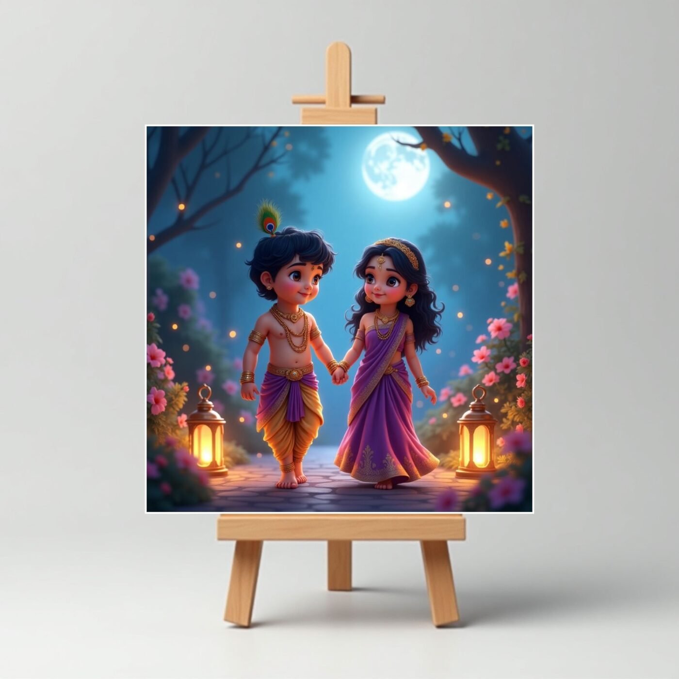 Cute Couple Mini Radha Krishna Painting2
