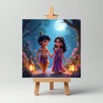 Cute Couple Mini Radha Krishna Purple Theme Painting