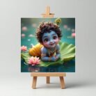 Playing On Lotus Leaf Cute Krishna Mini Painting5