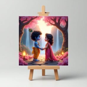Little Radha Krishna Mini Painting | Set of 6 Mini Cute Paintings (6 Painting + 1 Easel Stand)