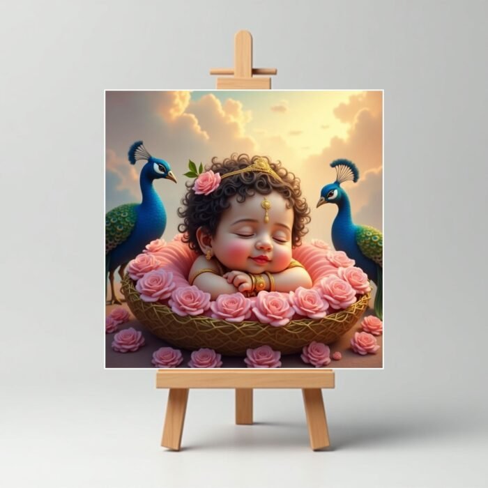 Sleeping Baby Cute Krishna Mini Canvas Painting