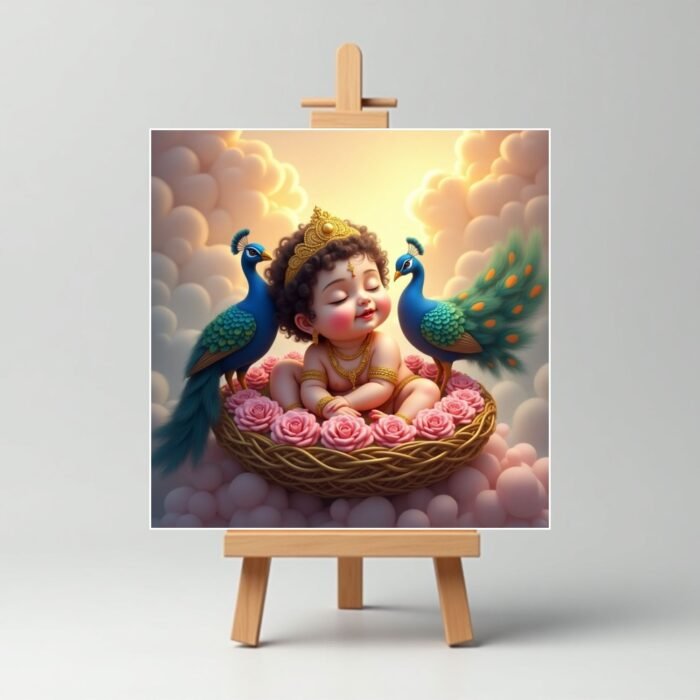 Sleeping Baby Cute Krishna Mini Canvas Painting2