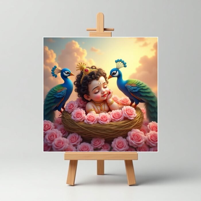 Sleeping Baby Cute Krishna Mini Canvas Painting3