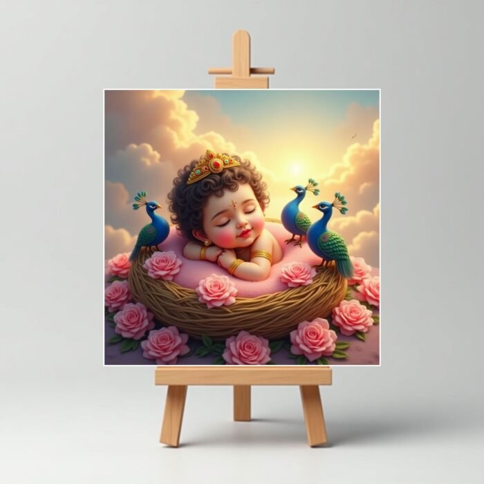 Sleeping Baby Cute Krishna Mini Canvas Painting4