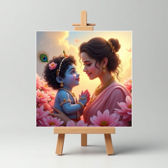 Yashoda Maa with Little Cute Krishna Mini Canvas Painting