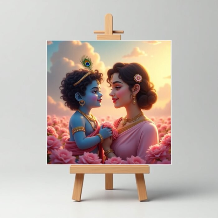 Yashoda Maa with Little Cute Krishna Mini Canvas Painting1