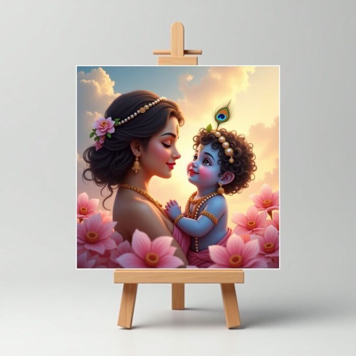 Yashoda Maa with Little Cute Krishna Mini Canvas Painting2