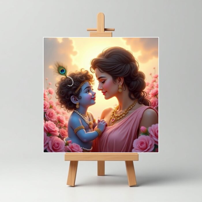 Yashoda Maa with Little Cute Krishna Mini Canvas Painting3