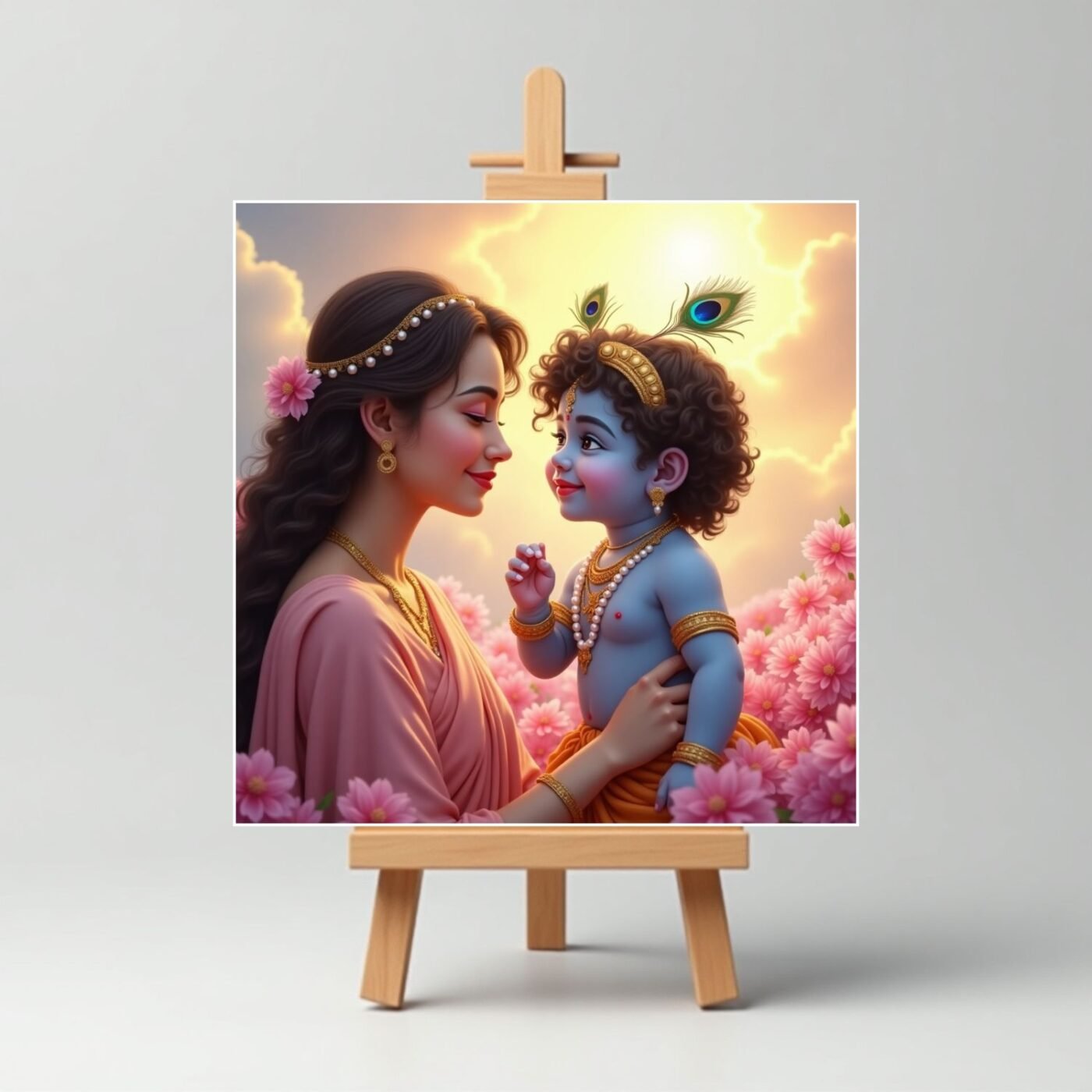 Yashoda Maa with Little Cute Krishna Mini Canvas Painting4