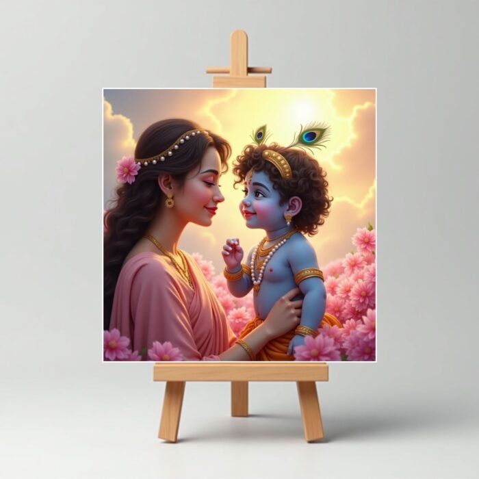 Yashoda Maa with Little Cute Krishna Mini Canvas Painting4