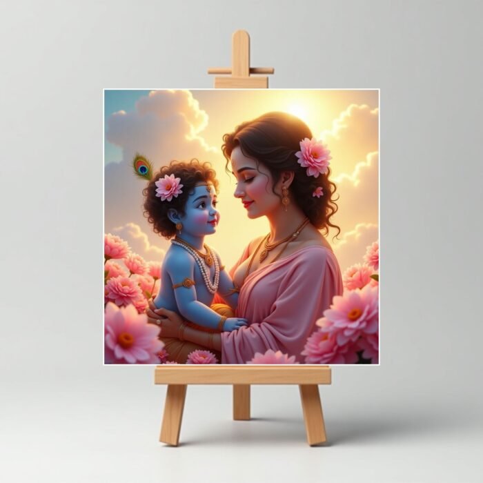 Yashoda Maa with Little Cute Krishna Mini Canvas Painting5