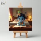 Baby Krishna Mini Canvas Painting (4x4 Inches) with Wooden Easel Stand 1