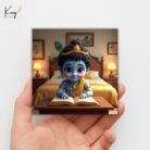 Baby Krishna Mini Canvas Painting (4x4 Inches) with Wooden Easel Stand 3