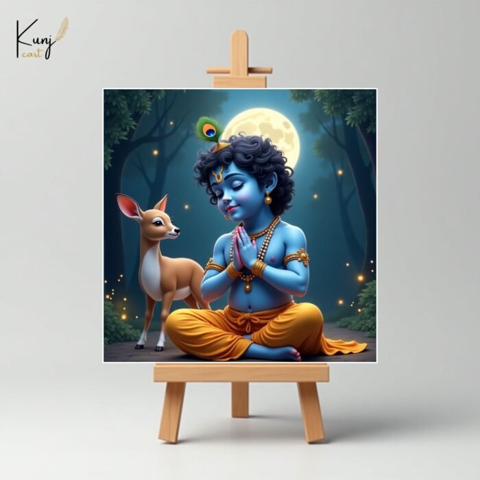 Baby Krishna Mini Canvas Painting with Deer2