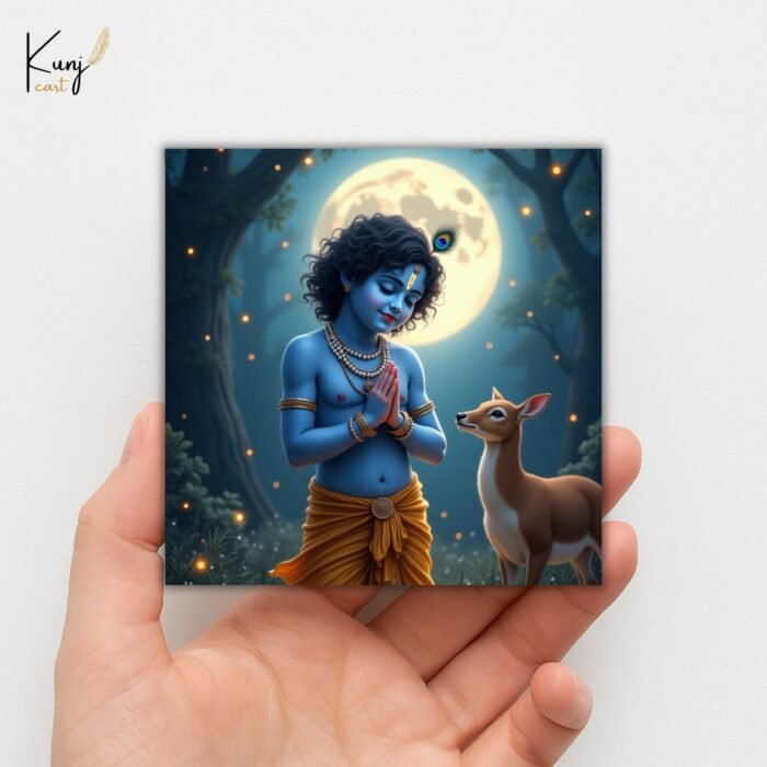 Baby Krishna Mini Canvas Painting with Deer3