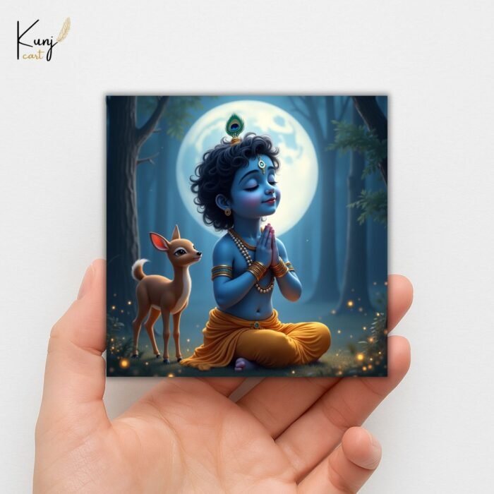Baby Krishna Mini Canvas Painting with Deer4