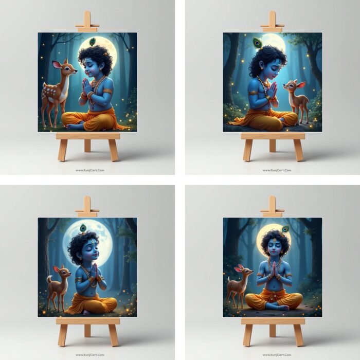 Baby Krishna Mini Canvas Painting with Deer5