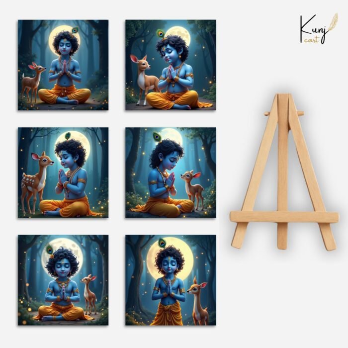 Baby Krishna Mini Canvas Painting with Deer6