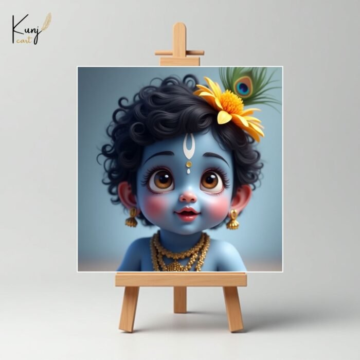Baby Krishna Portrait Mini Canvas Painting Set with Easel 1