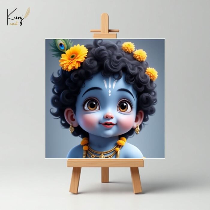 Baby Krishna Portrait Mini Canvas Painting Set with Easel 2