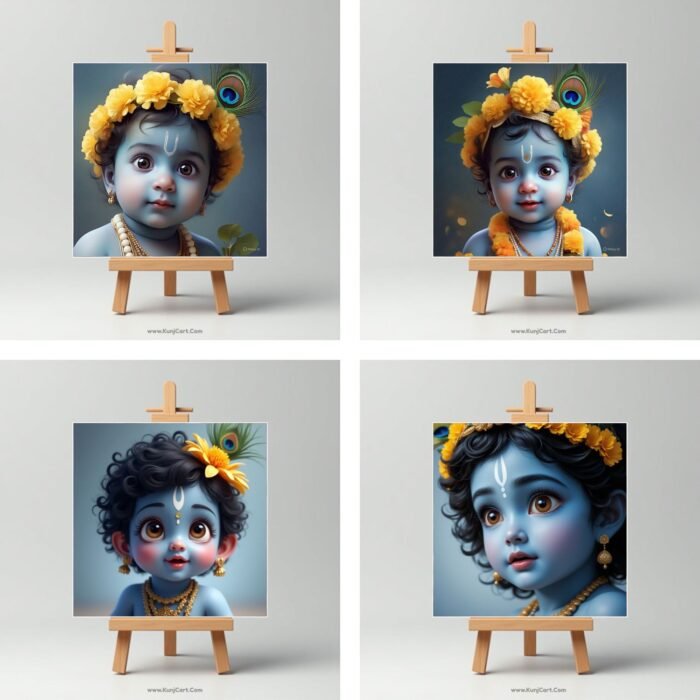 Baby Krishna Portrait Mini Canvas Painting Set with Easel 5
