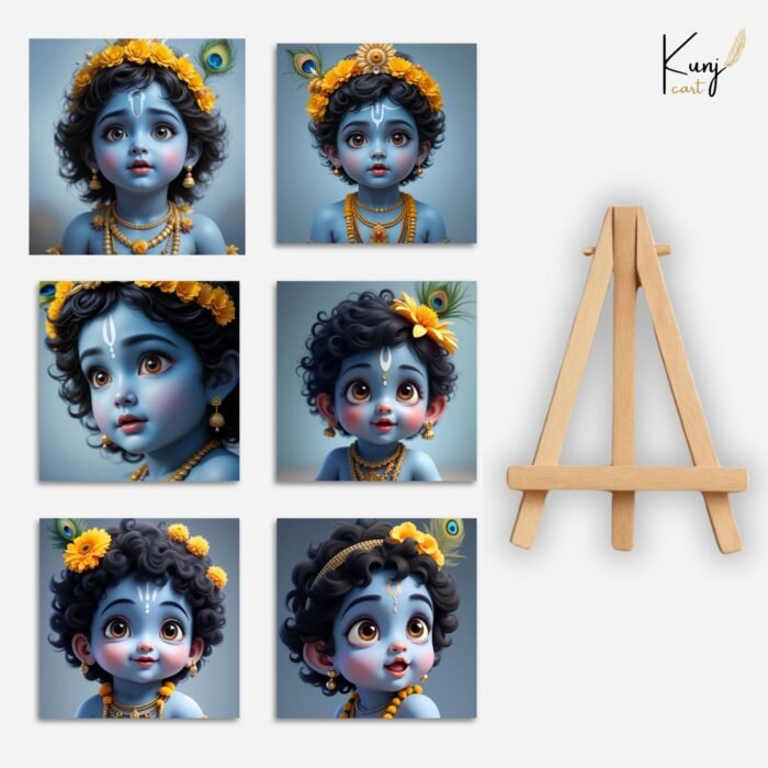 Baby Krishna Portrait Mini Canvas Painting Set with Easel 6