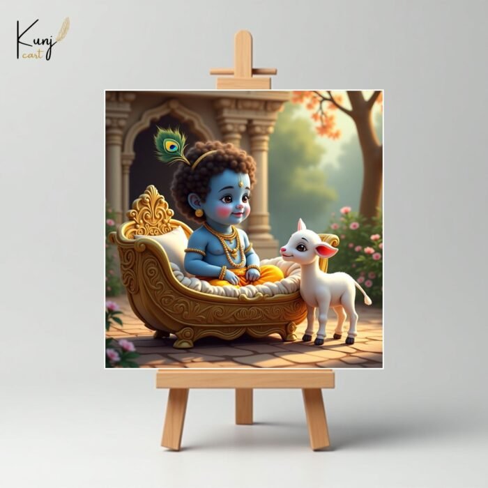 Baby Krishna with Calf Mini Canvas Painting1