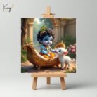 Baby Krishna with Calf Mini Canvas Painting2
