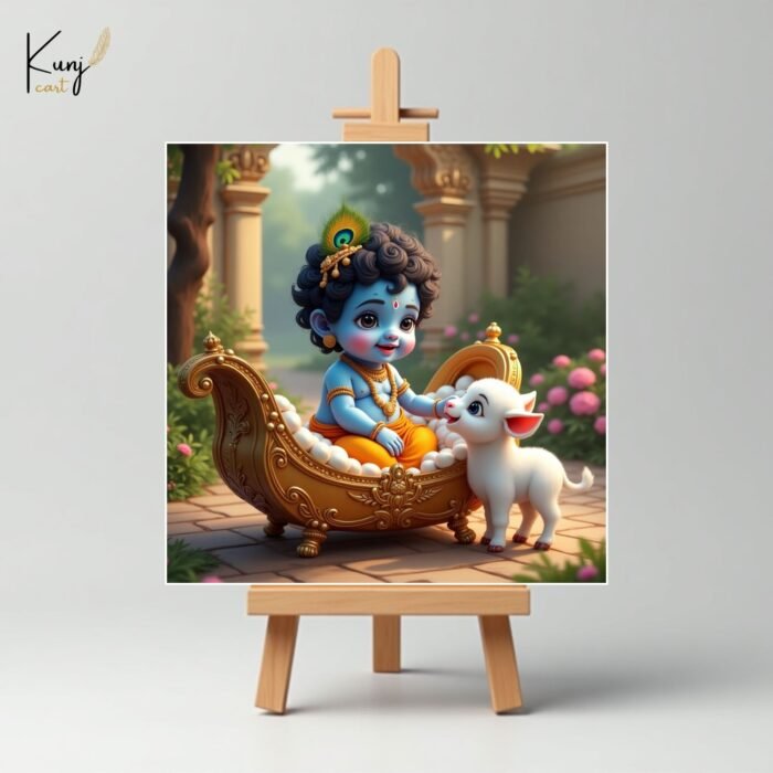Baby Krishna with Calf Mini Canvas Painting2